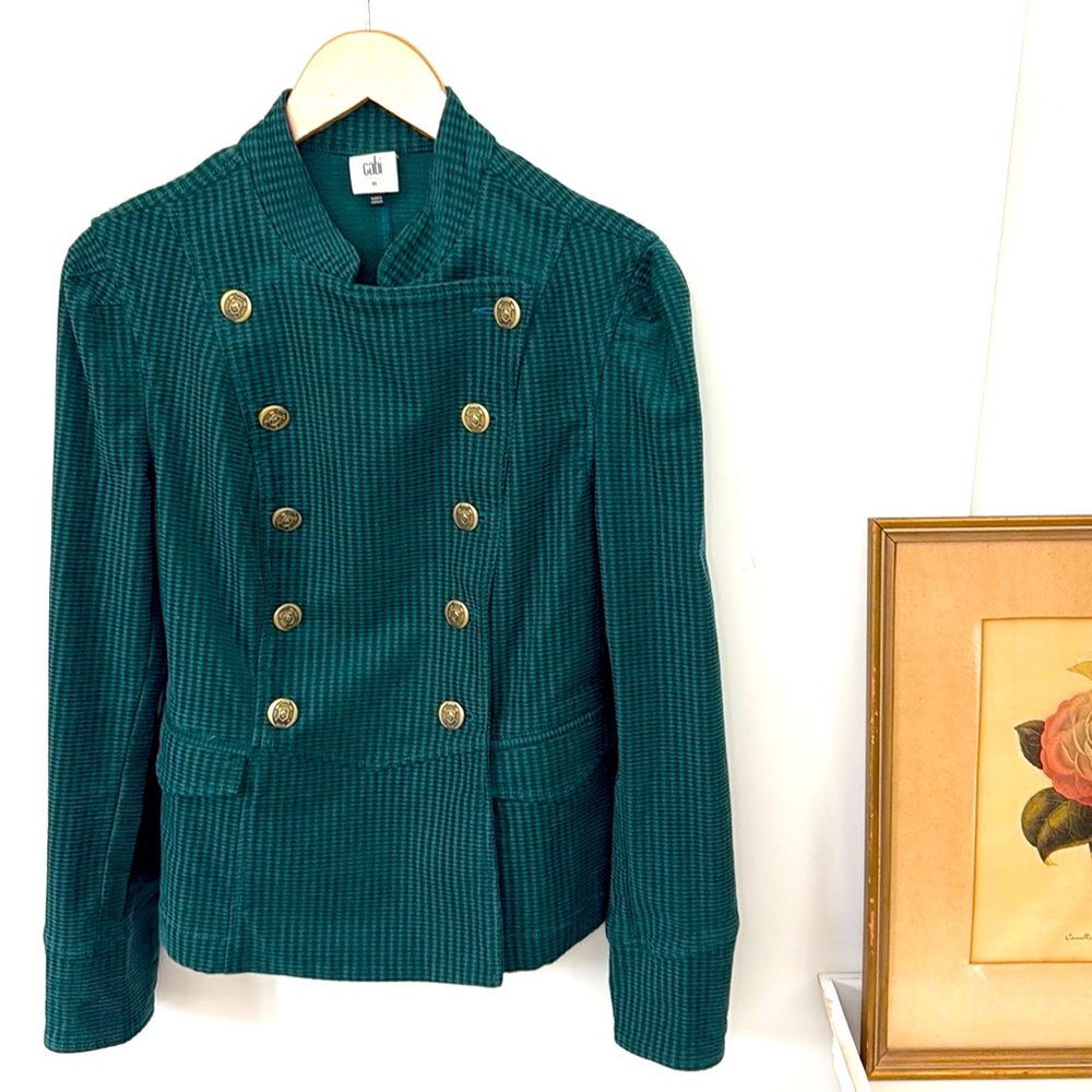Cabi Lennon Green Corduroy Double-Breasted Button Jacket, Sz M